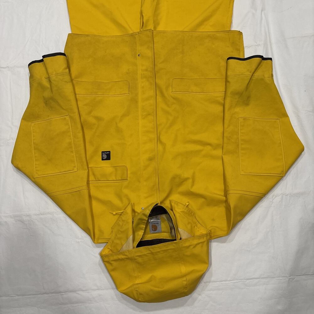 Carhartt Men's Waterproof Bib Size Medium And Jacket Size Large - Yellow READ - Picture 2 of 11